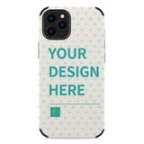 Custom iPhone 12 series case with heart pattern and 'YOUR DESIGN HERE' text, anti-scratch fiber skin cover, perfect gift