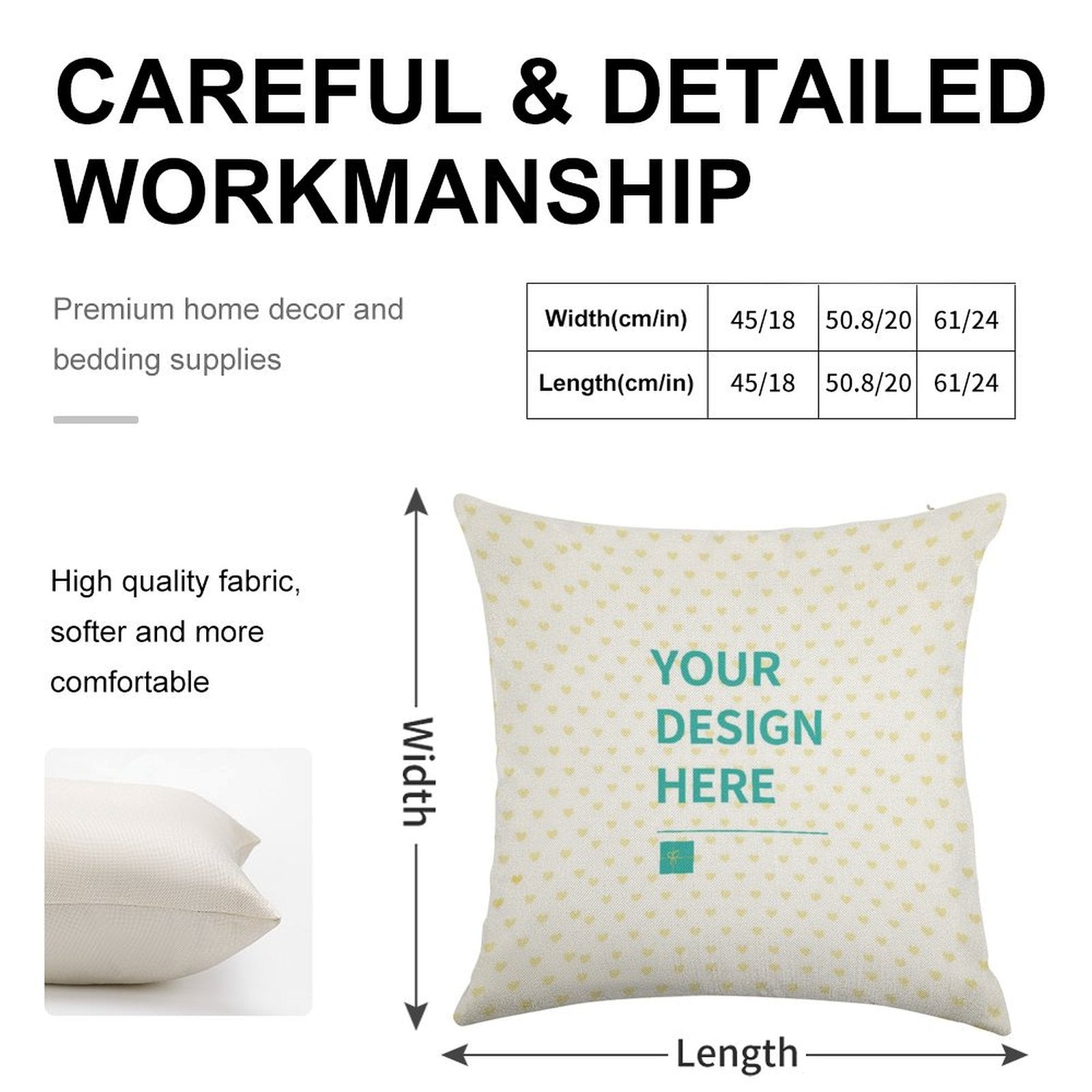 Customizable linen pillow case for living room with your design, soft, and durable.