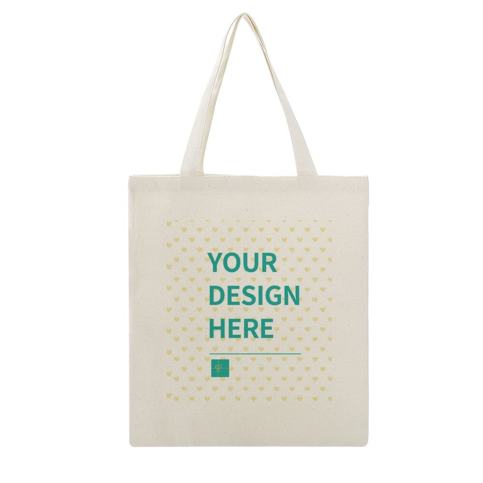 Customizable cotton tote bag for women, perfect for shopping, made in the USA. Featuring "YOUR DESIGN HERE" text.