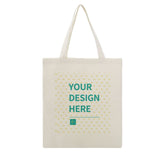 Customizable cotton tote bag for women, perfect for shopping, made in the USA. Featuring "YOUR DESIGN HERE" text.