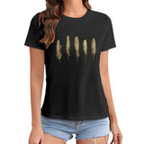 Women's black t-shirt with gold feather graphic print