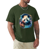 Men's green panda t-shirt, classic crew neck tee, MyArtsyGift, cotton fabric, S-6XL