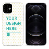 Custom iPhone 12 case with heart pattern. Showcasing the "YOUR DESIGN HERE" personalization option.