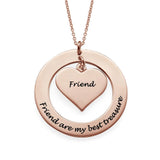 Rose gold heart necklace with 'Friend' inscription, perfect gift for friends, custom engraved pendant necklace