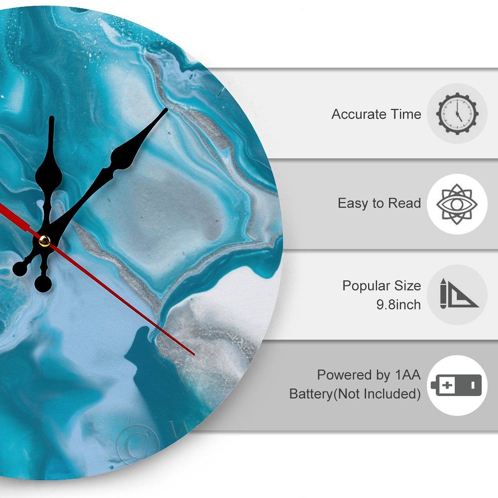 Personalized wooden wall clock with blue abstract art, accurate time, easy to read, 9.8 inch size, perfect for home decor