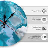 Personalized wooden wall clock with blue abstract art, accurate time, easy to read, 9.8 inch size, perfect for home decor