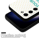 Samsung Galaxy S23 case with precise cutouts, custom design featuring "YOUR DESIGN" and soft TPU material.
