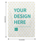 Customizable lamb wool fleece blanket with 'YOUR DESIGN HERE' text, white with yellow hearts, MyArtsyGift