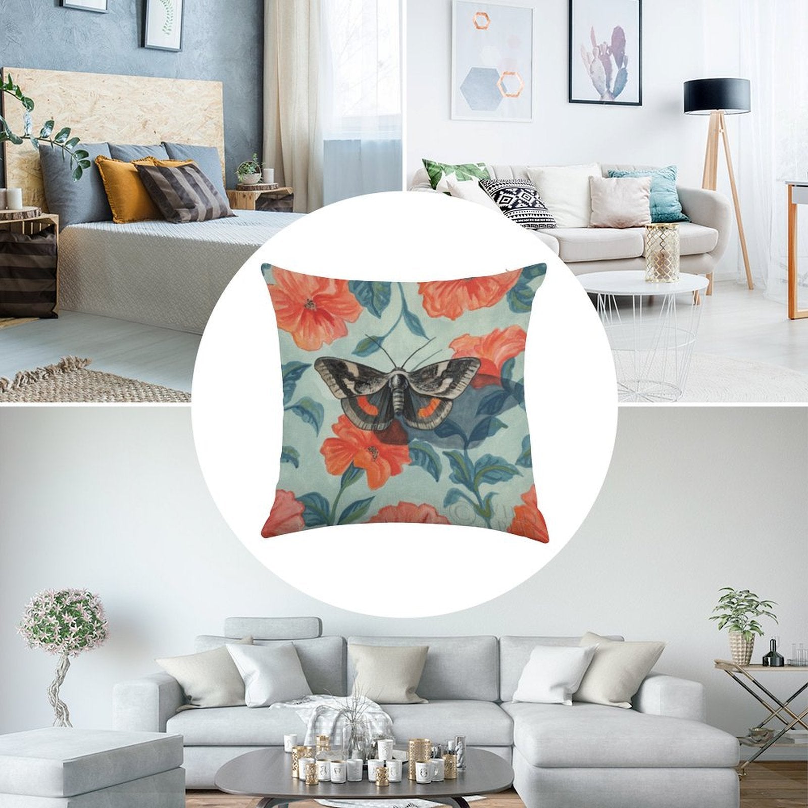 Linen throw pillow with Academia Moth design, a living room home decor accent for bedroom, guest room or vacation home