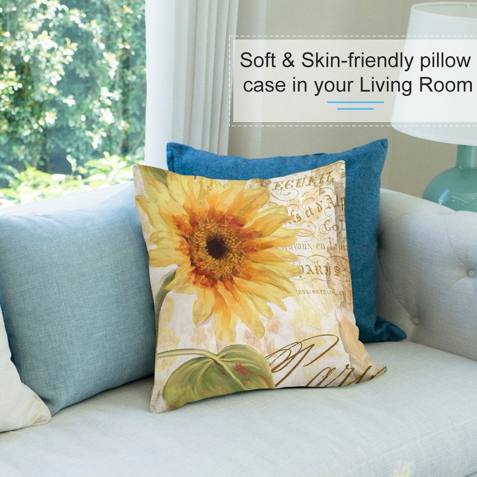 Sunflower plush pillow cover for sofa, vintage floral design, soft fabric, living room decor, MyArtsyGift
