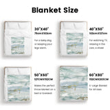 Green abstract flannel blanket sizes: 30x40, 40x50, 50x60, and 60x80. Perfect for sofa, bed or couch with watercolor design.