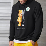 Black hoodie with Robotic bear and robotic structure, Your Design Here badge pin, personalized gifts