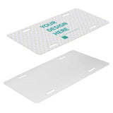 Customizable aluminum license plate, "YOUR DESIGN HERE" on white with heart pattern, 6x12 inches.