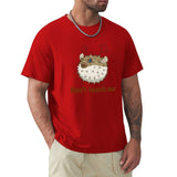 Men's red cotton t-shirt with pufferfish design and "Don't touch me" text - Crew neck tee