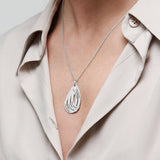 Personalized silver water drop necklace with custom names, anniversary gift.