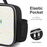 Reusable lunch bag with elastic pocket and double zippers for work and picnic