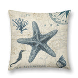Luxury soft fluffy throw pillow cover with blue starfish and map design, perfect for sofa and couch decor