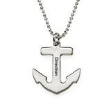 Silver Anchor Necklace for Men - Custom Nautical Necklace Sailors Jewelry with 'Direction' engraving