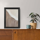 Abstract textured canvas print in black frame, beige, white and brown wall art, home decor.