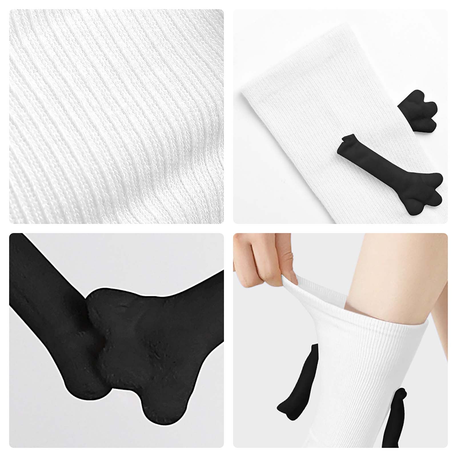 White holding hands socks with magnetic design. Comfortable, couple's gift.