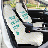 Customizable car seat covers with 'YOUR DESIGN HERE' design, soft material, white heart pattern for car interior decor.