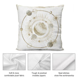 Luxury plush throw pillow cover with celestial art, soft fabric and invisible zipper for couch and living room.
