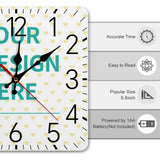 Customizable square wall clock with 'YOUR DESIGN HERE' text; perfect home decor and kitchen decor, available at MyArtsyGift