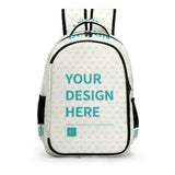 Customizable kids backpack with 'Your Design Here' and heart pattern, perfect for school.