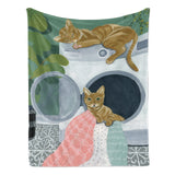 Laundry Cats Flannel Blanket, cat design on a soft blanket for sofa or bed, made of polyester