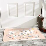 World Map entrance doormat with cute animal illustrations, indoor or outdoor use, rubber floor mat.