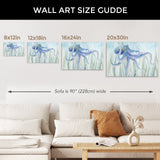 Undersea Octopus Canvas Print Size Guide, blue octopus art on canvas, various sizes for home decor