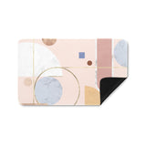 Pink abstract doormat for entrance, featuring geometric design and rubber backing for indoor or outdoor use.