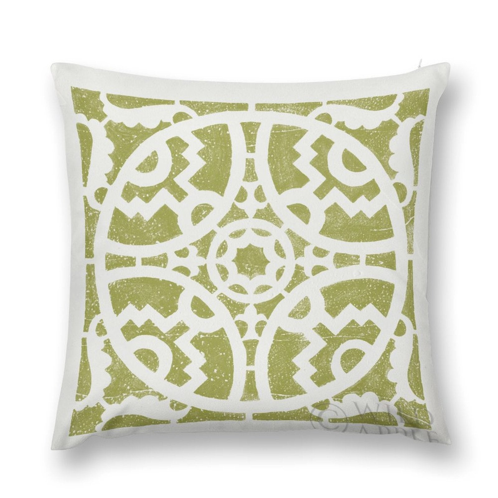 Luxury soft fluffy decorative pillow cover with olive green geometric pattern on white background