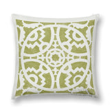 Luxury soft fluffy decorative pillow cover with olive green geometric pattern on white background