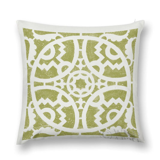 Plush throw pillow cover with a white and green geometric pattern. Soft fluffy pillow cover for sofa and couch.
