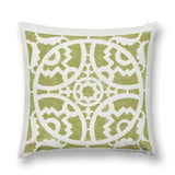 Plush throw pillow cover with a white and green geometric pattern. Soft fluffy pillow cover for sofa and couch.
