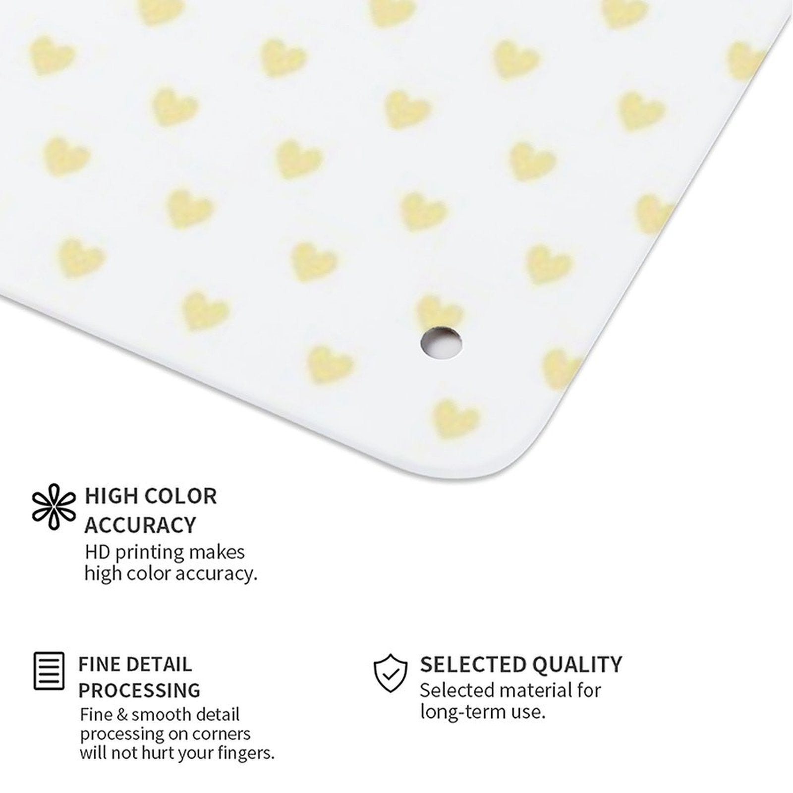 White metal tin sign with yellow heart pattern, showcasing high color accuracy and fine detail for personalized gifts.