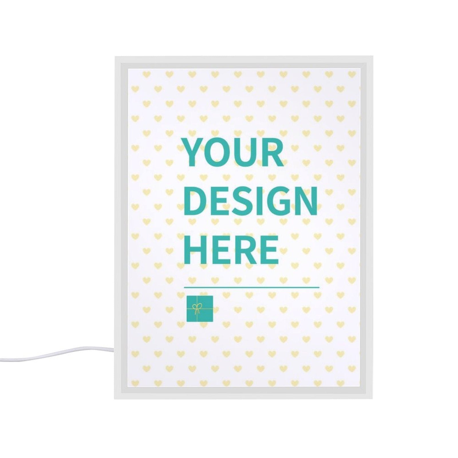 Customizable LED mirror with YOUR DESIGN HERE text, acrylic material for bedroom and bathroom decor, ideal personalized gift.