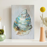 Oyster II Modern Wall Art Canvas Painting for Living Room Decor, features teal and blue shell design