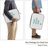 Custom laptop sleeve, snowflake fabric, featuring 'YOUR DESIGN HERE', ideal for personalization and travel