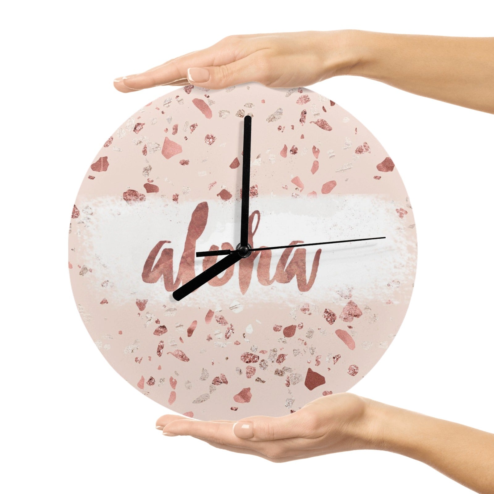 Modern Pink MDF Wall Clock with Aloha Text - Living Room Decor