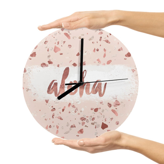 Modern Pink MDF Wall Clock with Aloha Text - Living Room Decor