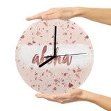 Modern Pink MDF Wall Clock with Aloha Text - Living Room Decor