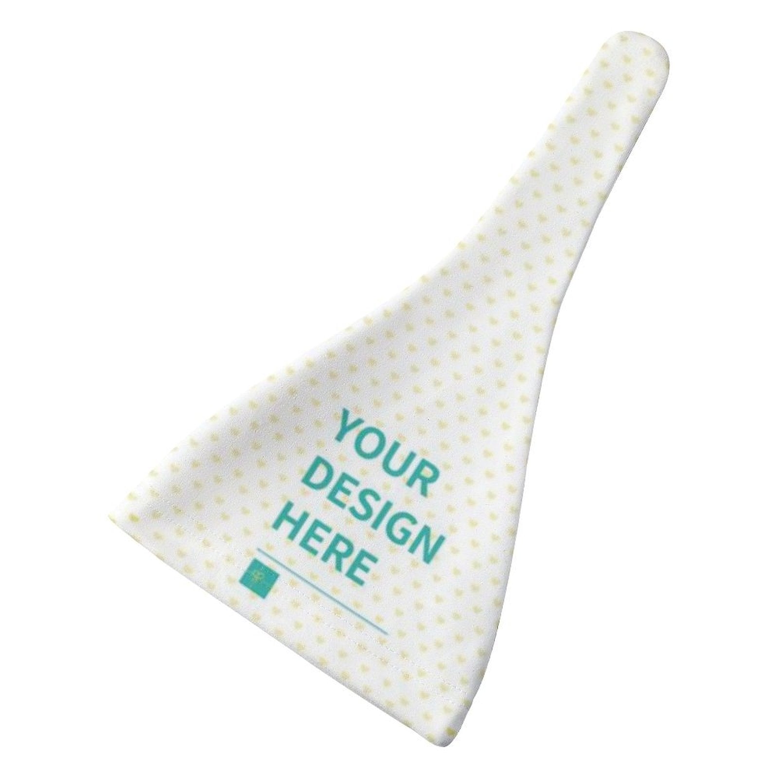 Customizable baby beanie hat in white flannel fabric with top knot and design your own text.