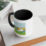 White ceramic mug with sheep artwork, black interior, perfect gift from MyArtsyGift