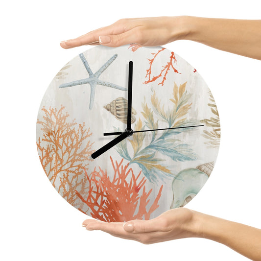 Modern Coral Ocean MDF Wall Clock - Decorative round wall clock with ocean theme
