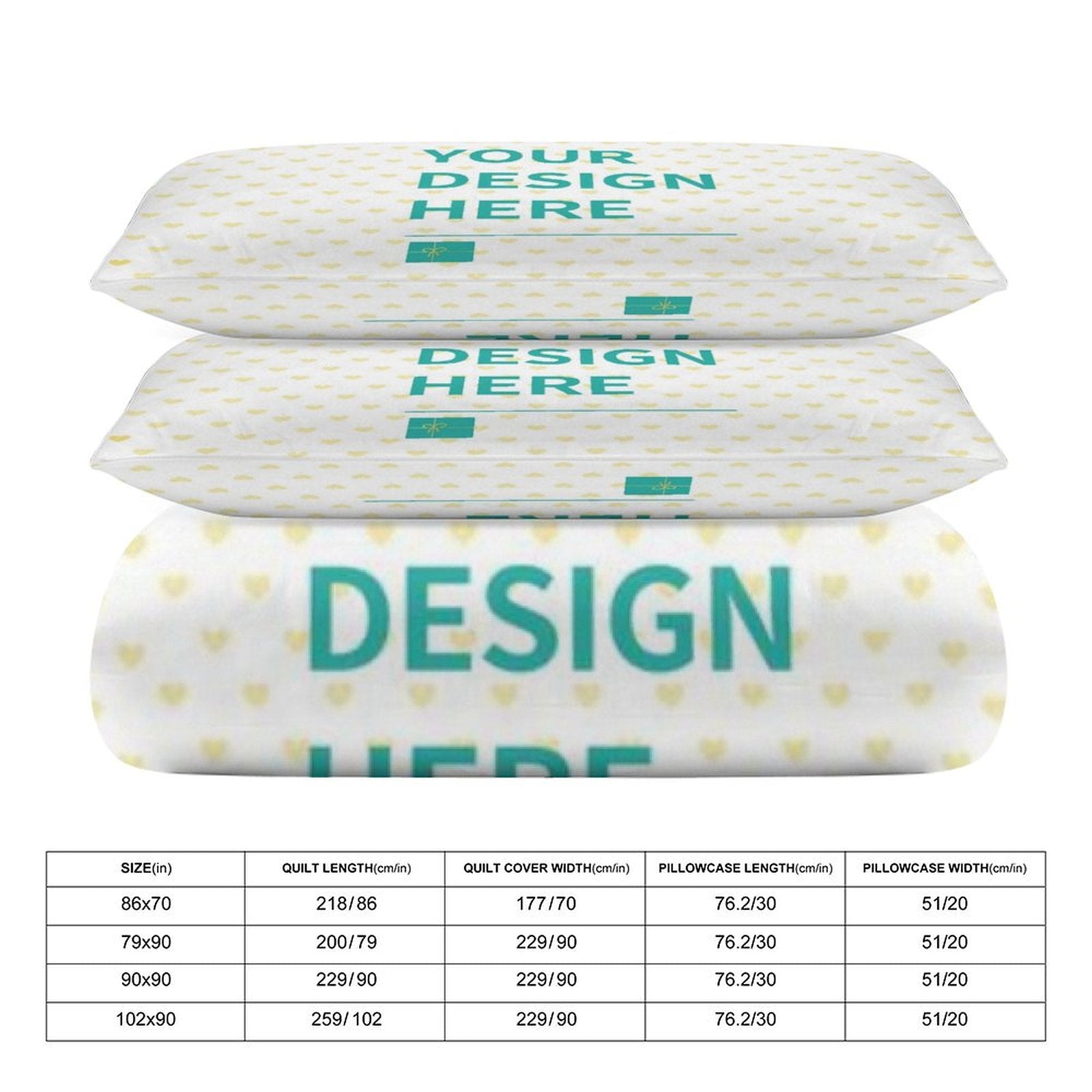 Customizable bedding set with personalized design on duvet cover and pillowcases, size options available