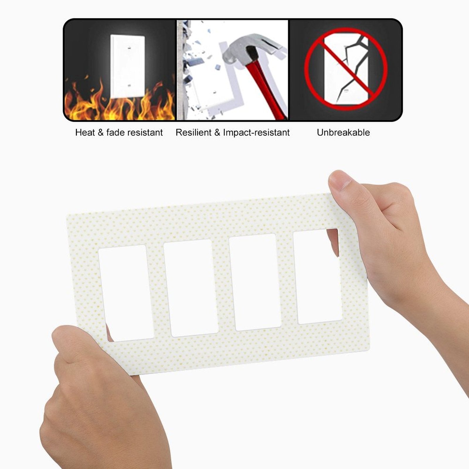 PC light switch plate cover, heat & fade resistant, impact resistant, unbreakable, with a dotted pattern for home decor