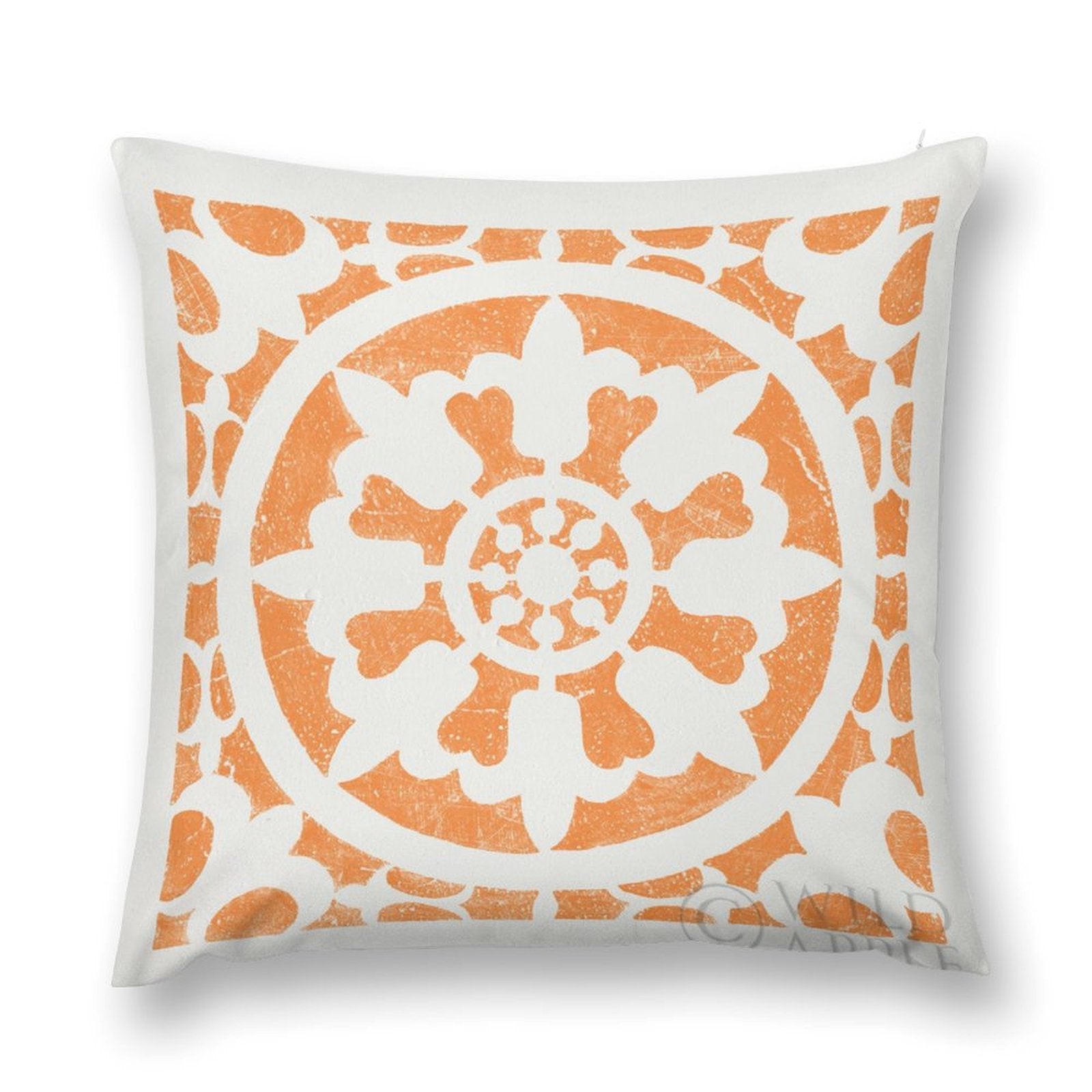 Orange and White Floral Plush Throw Pillow Cover for Sofa or Bed
