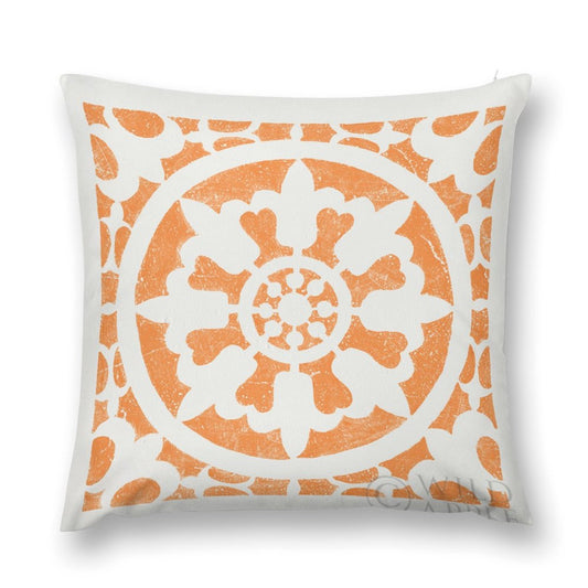 Orange and white patterned throw pillow cover, soft short plush material, decorative for sofa and living room.